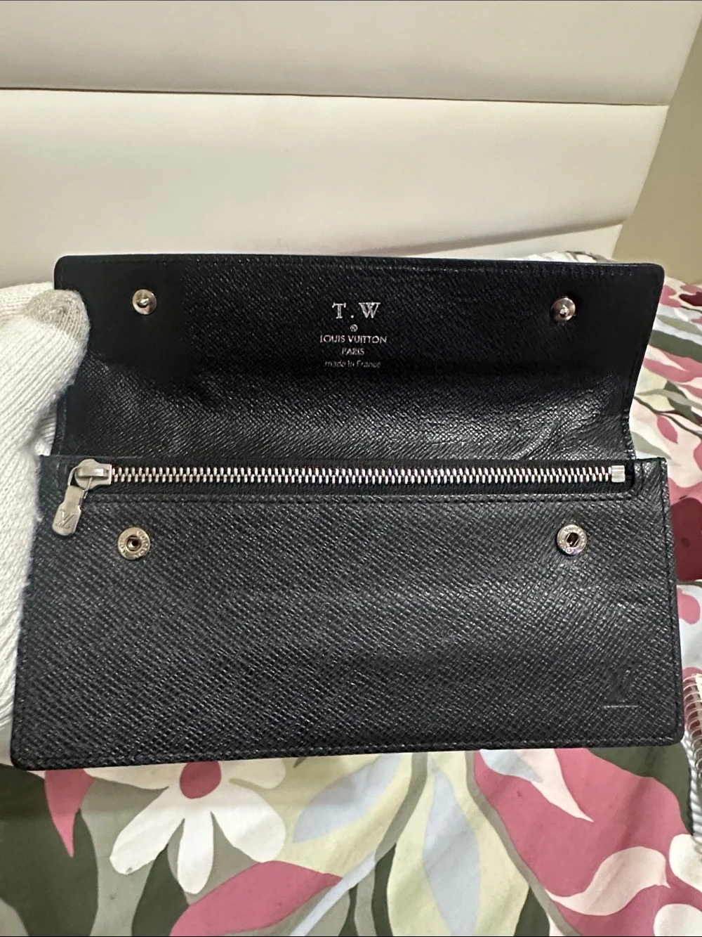 Louis Vuitton Dark Grey/ Almost Black Textured Taiga Leather Wallet